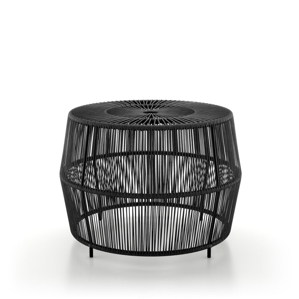 Furniture of America Ysar boho rattan round outdoor coffee table in black, ideal for patios.