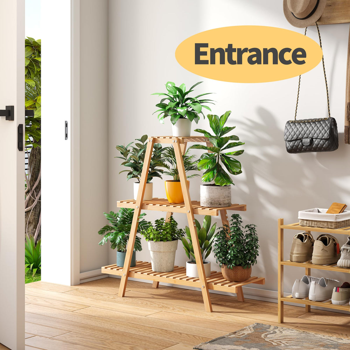 Furshus bamboo plant stand lightweight and easy to move