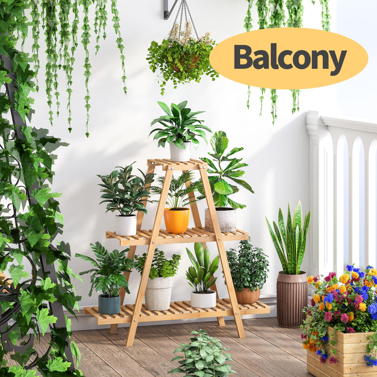 Furshus bamboo plant stand natural finish adds warm décor