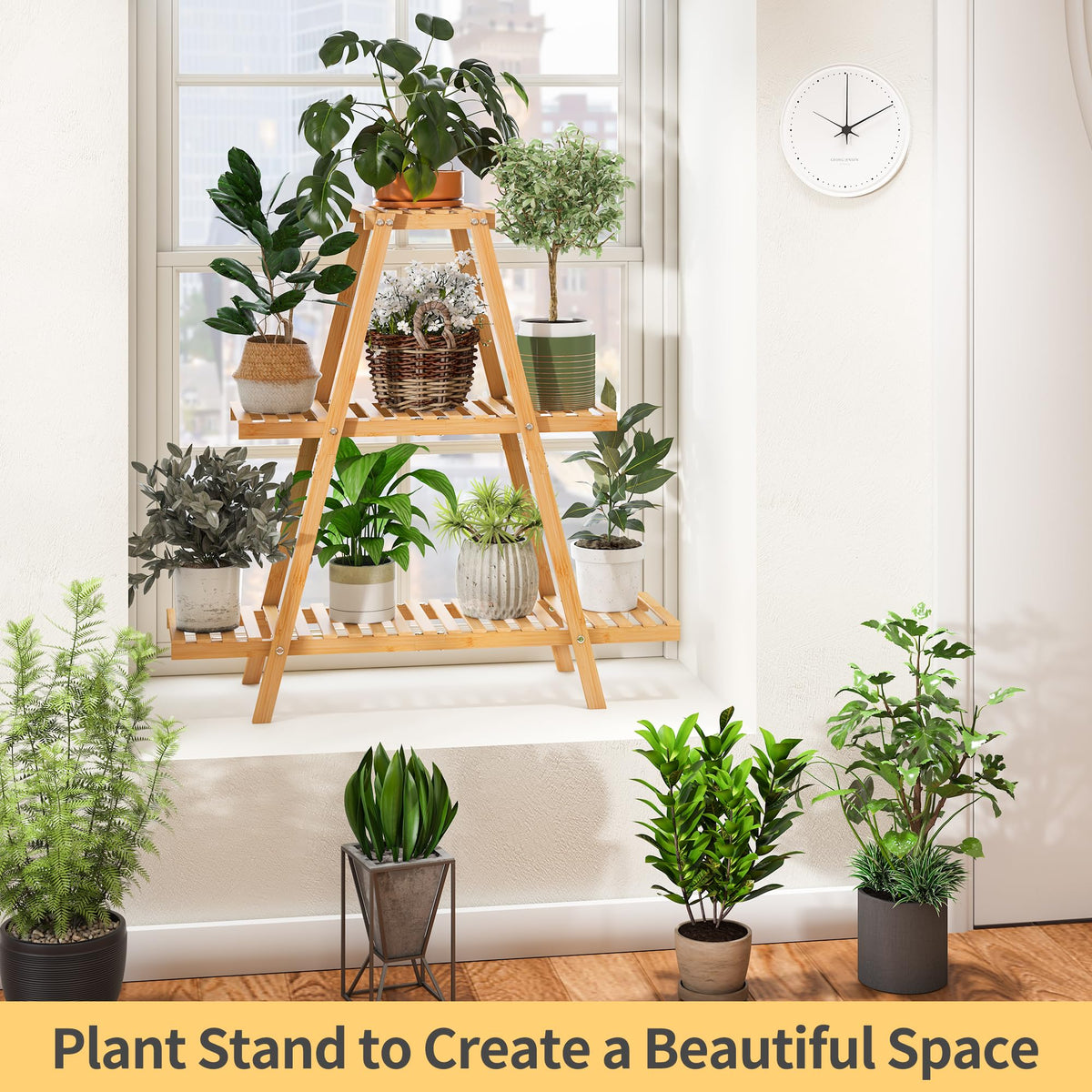 Furshus bamboo plant stand triangular structure provides stable support