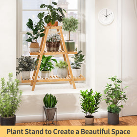 Furshus bamboo plant stand triangular structure provides stable support