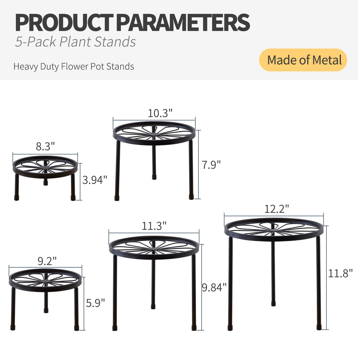 Furshus heavy-duty iron stand with black finish supports large pots securely