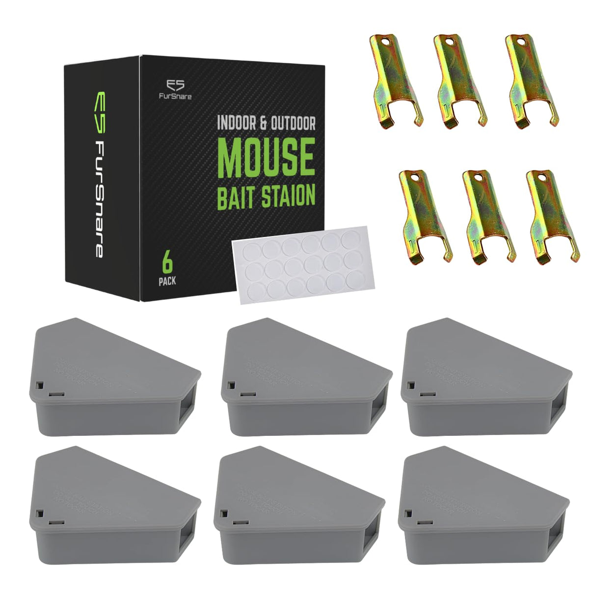FurSnare 6-pack mouse bait stations with lockable keys for safe indoor and outdoor use.