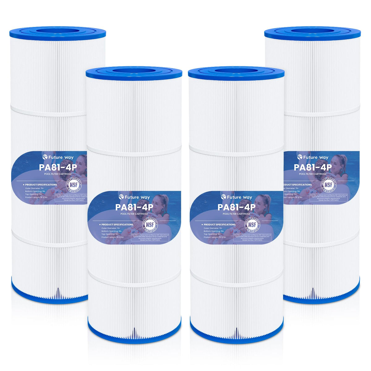 Future Way four-pack C3030 filter cartridges ready for easy Hayward replacement.