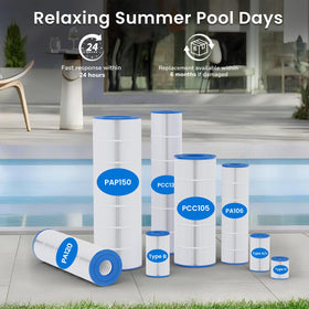 Four cartridges packaged together for convenient pool upkeep.