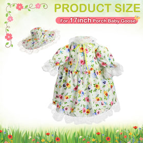 FuWeave floral skirt goose outfit with hat set, ready for garden decor.