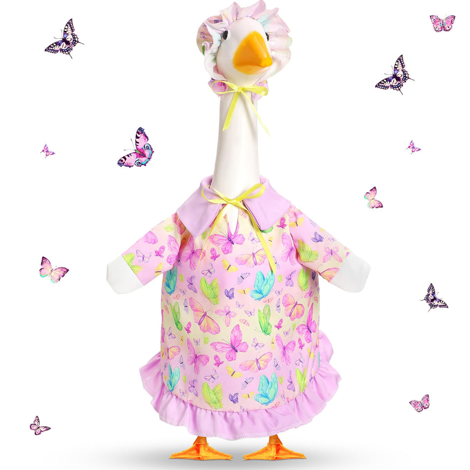 FuWeave butterfly goose outfit on a 23-inch statue, eye-catching lawn decor.