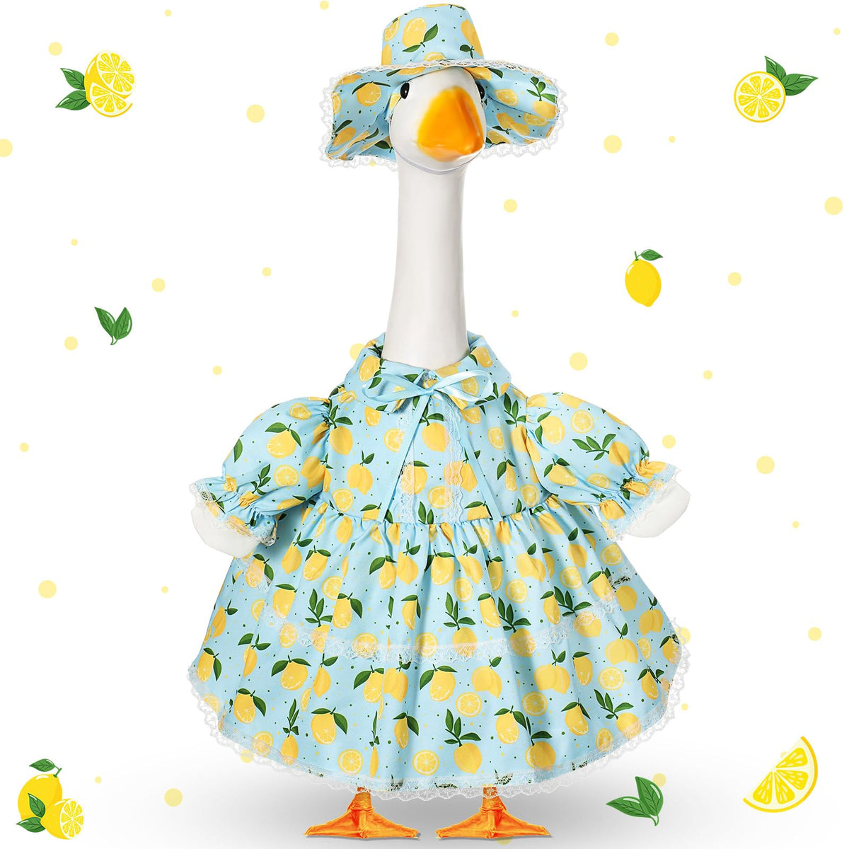 FuWeave lemon porch goose outfit with skirt and hat for a 23 inch goose, ideal outdoor display.