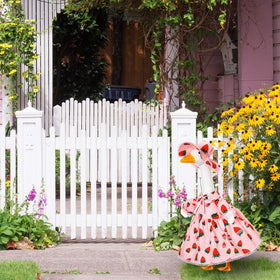 FuWeave outdoor party decor with goose costume brightens garden parties.