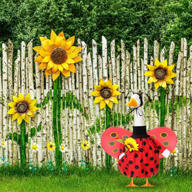 Whimsical goose decor from FuWeave elevates outdoor porch display.