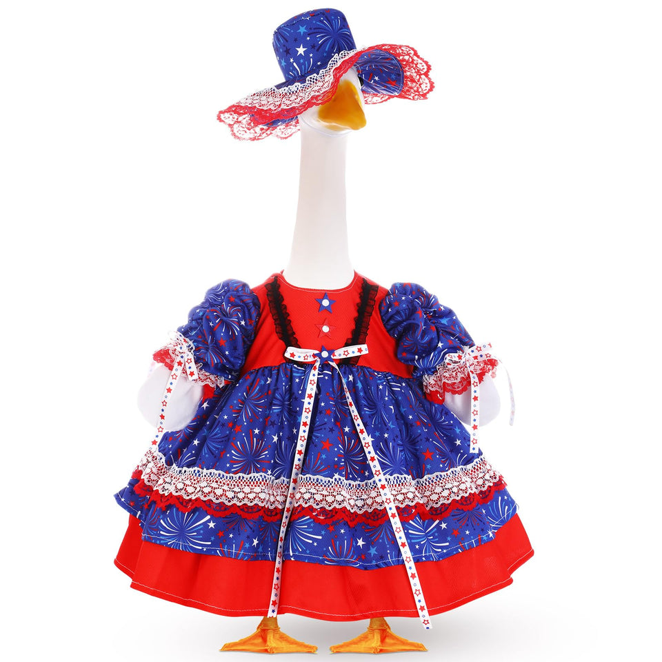 FuWeave patriotic goose hat atop a 23'' lawn statue for festive decor