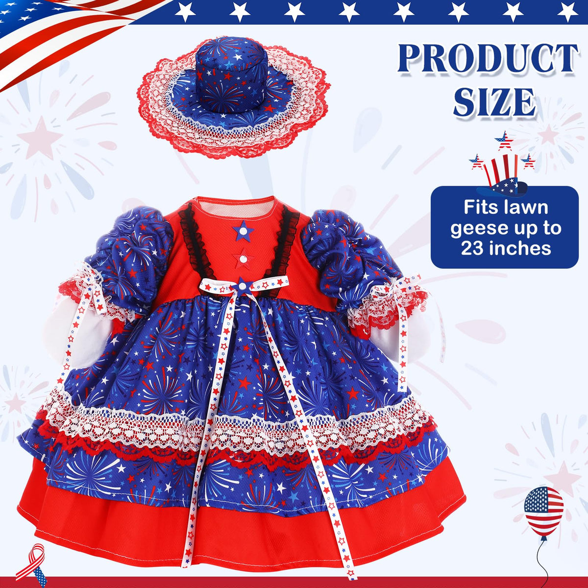 FuWeave patriotic goose skirt with red, white, blue accents on lawn statue