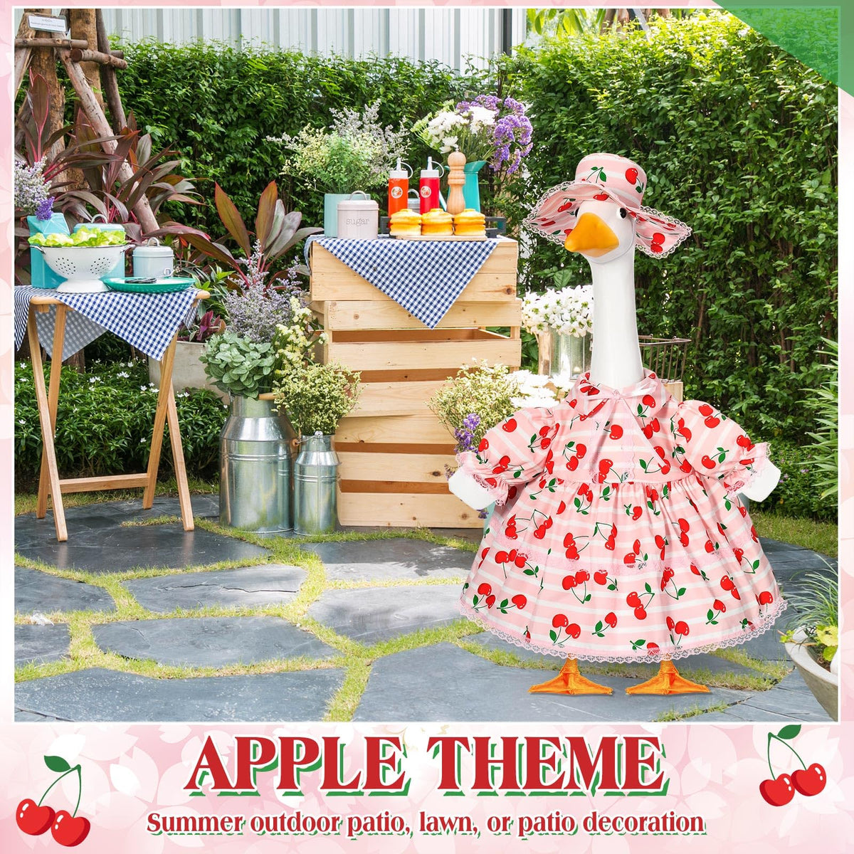 FuWeave cherry themed centerpiece for the lawn goose as a focal point