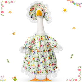 FuWeave spring goose outfit with floral dress enhances garden decor.
