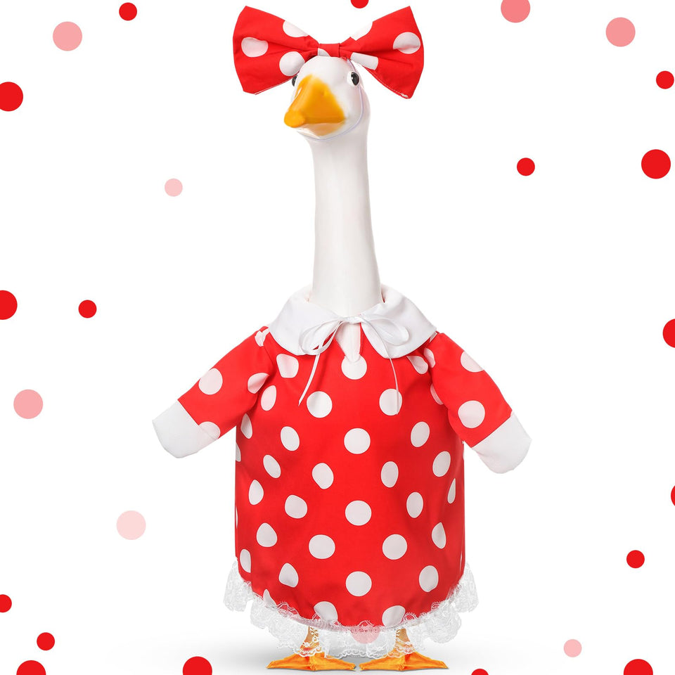 FuWeave spring goose outfit dress on a 23-inch goose for outdoor porch decor.