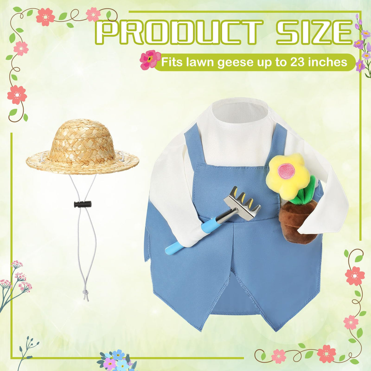 FuWeave Goose Outfit includes straw hat shown on garden statue