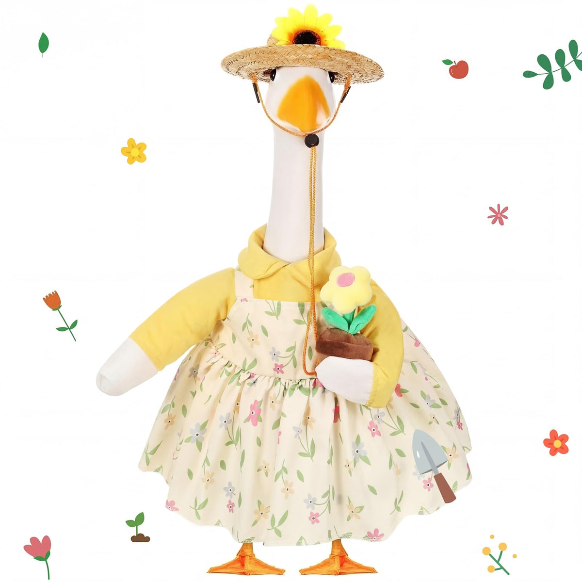 FuWeave Spring Goose Outfit Sunflower Porch adds cheerful porch charm to outdoor statues