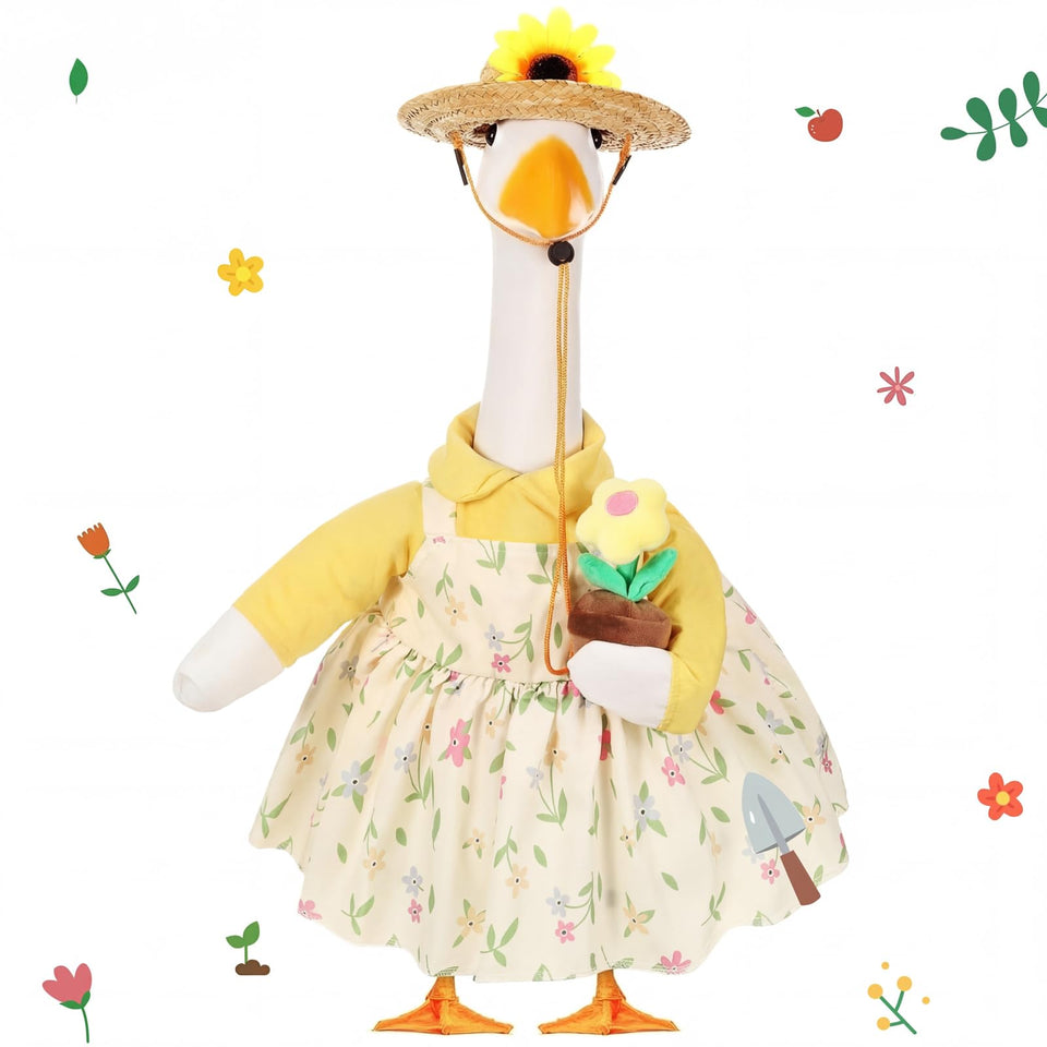 FuWeave Spring Goose Outfit Sunflower Porch adds cheerful porch charm to outdoor statues