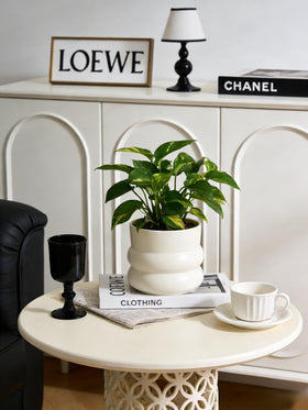 FUYHE ceramic planter top view showing creamy white finish for any room