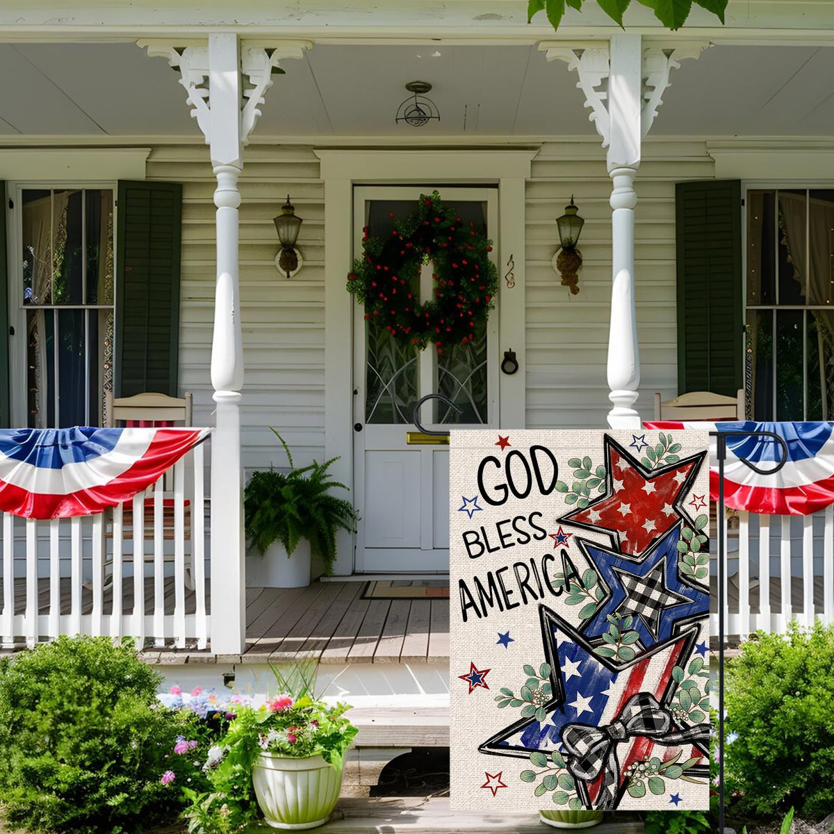 FUYUCHEN double-sided patriotic flag clearly readable from both sides for porch displays.