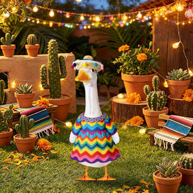 Fuzzivator outfit includes sombrero and striped dress for quick setup.
