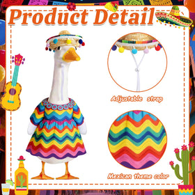 Fuzzivator striped dress for goose adds festive charm to yard decor.