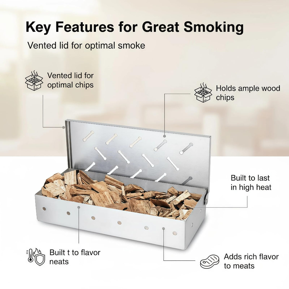 Fving Smoker Box in stainless steel showcases rugged durability for long-lasting grilling