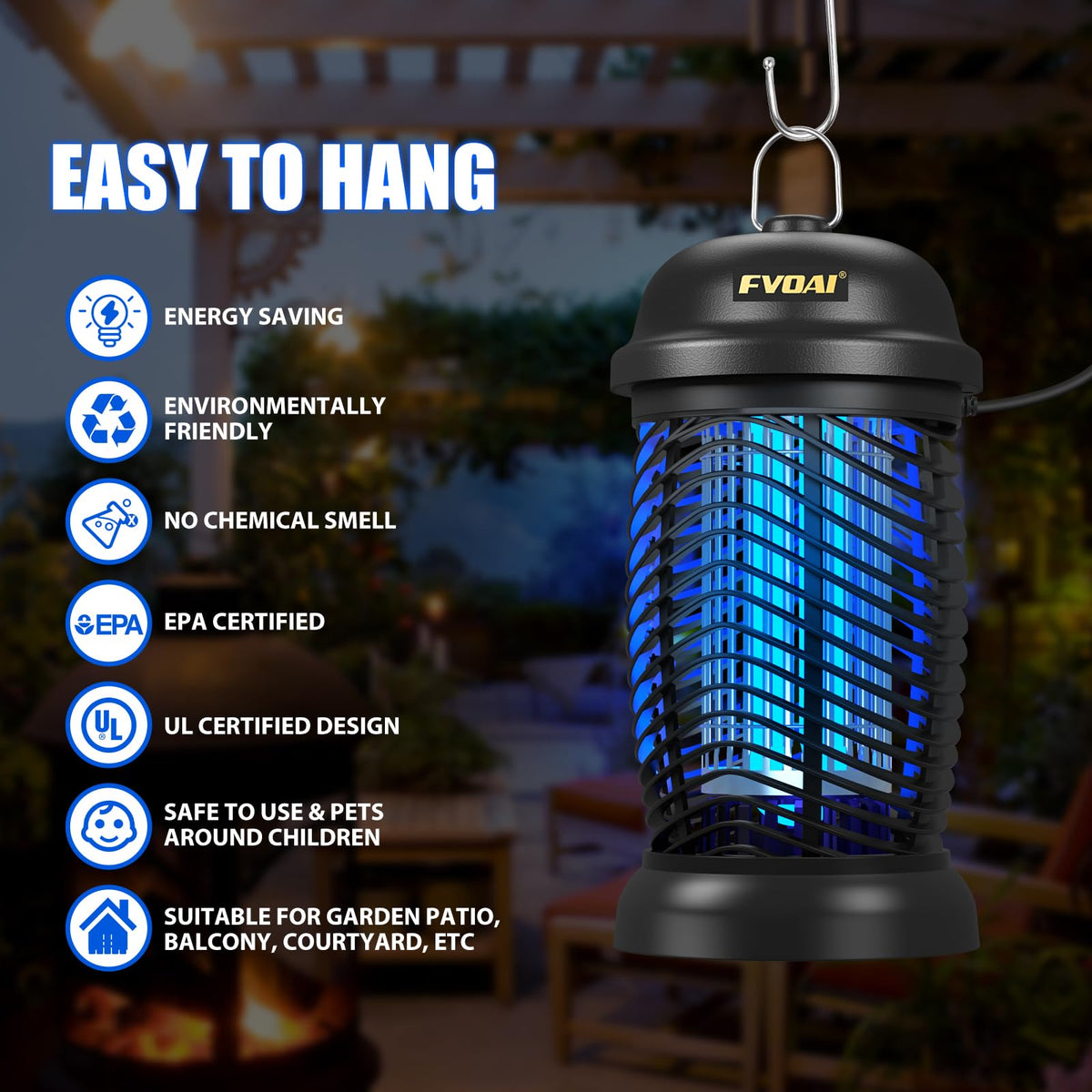 FVOAI Bug Zapper Outdoor cleaning brush included for maintenance