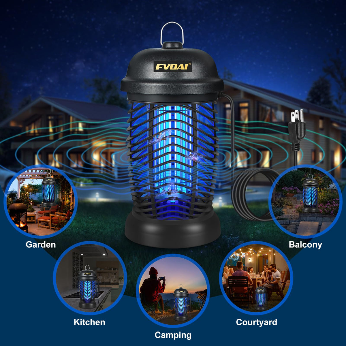 FVOAI Bug Zapper Outdoor night operation in outdoor space