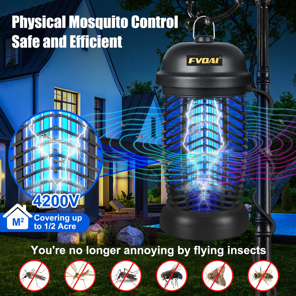 FVOAI Bug Zapper Outdoor plug-ready setup for patios and decks