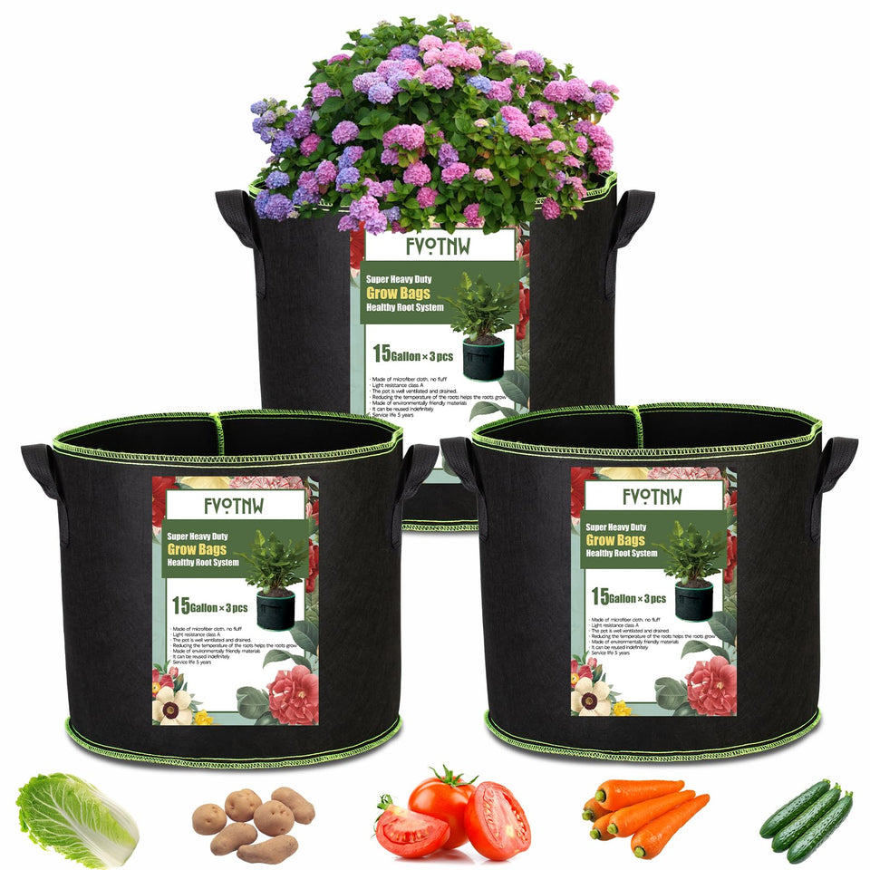 FVOTNW 15-gallon grow bag with sturdy handles for easy relocation.