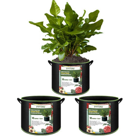 FVOTNW 3-Pack 10 Gal Grow Bags, top view, breathable fabric for healthy roots.