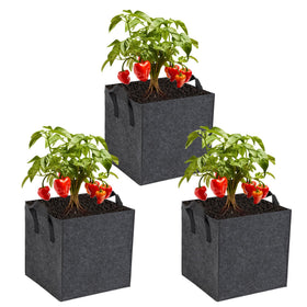 FVOTNW 3-pack 7-gallon grow bags arranged for balcony planting, showcasing compact container options