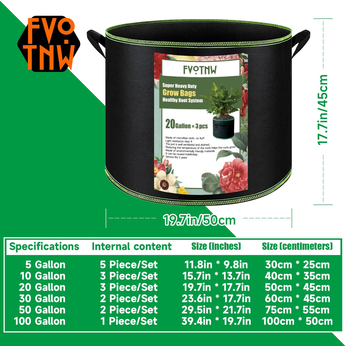 FVOTNW handle-design grow bags offer easy transport and relocation around the garden or balcony.