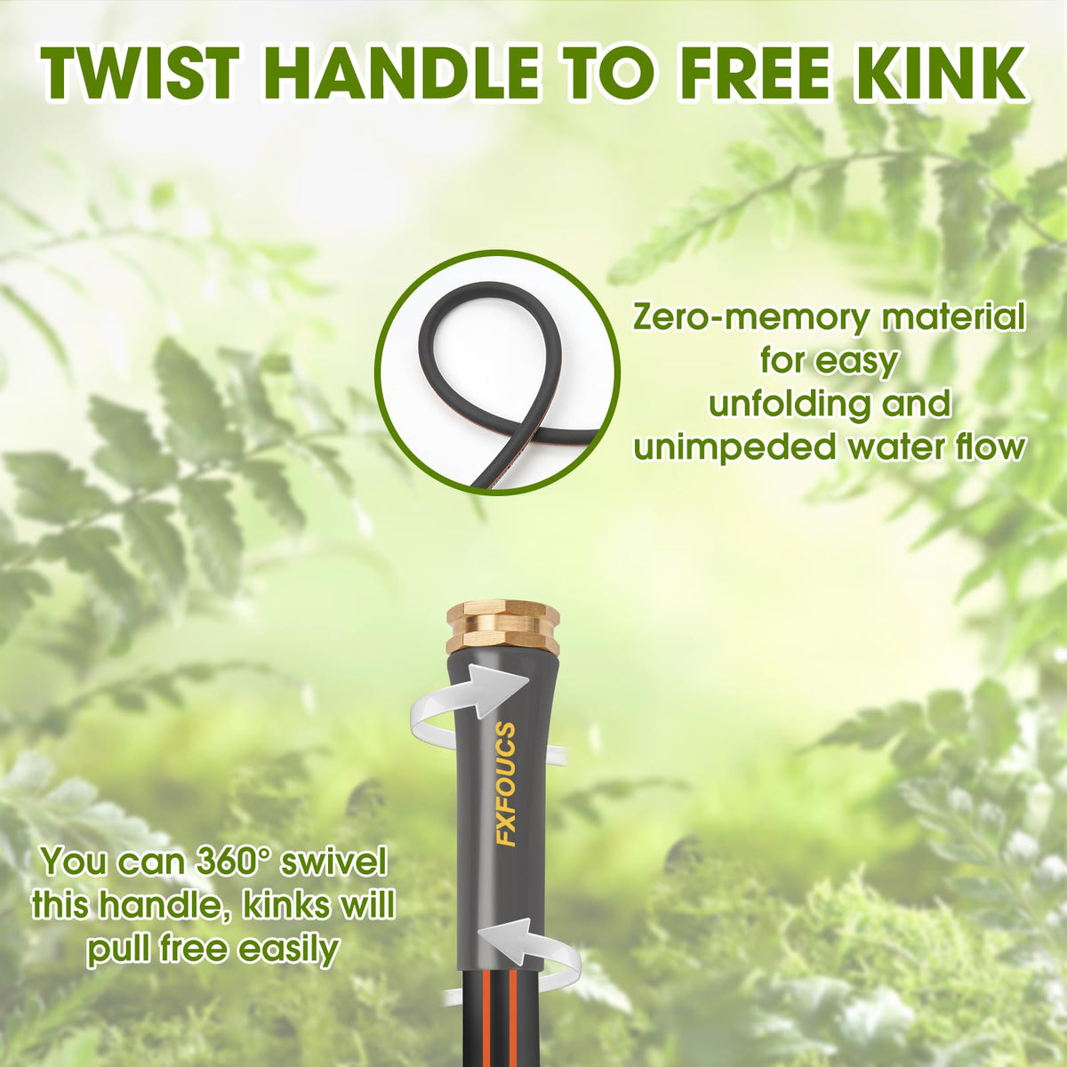 FXFOUCS swivel-handle design provides reduced twisting for smoother lawn-care sessions.