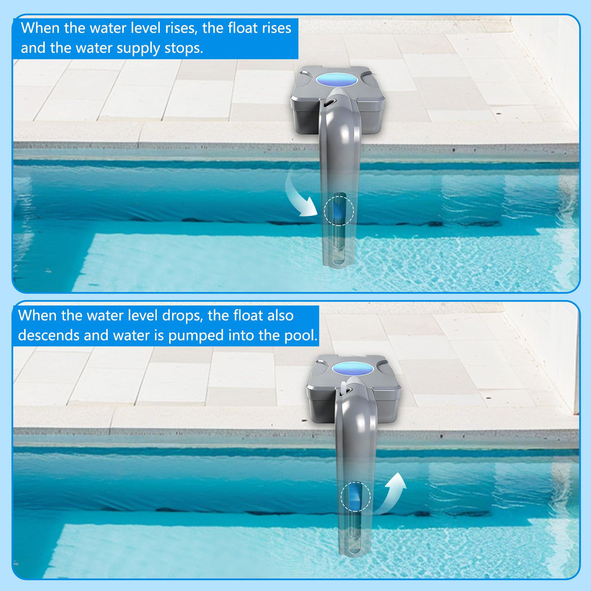 Fxsmgdy float-driven mechanism automatically adds water when levels drop.
