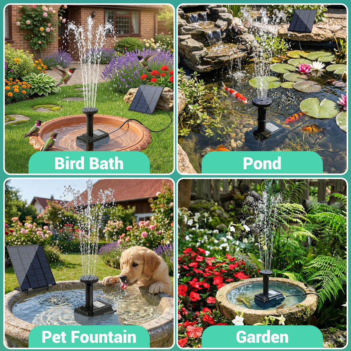 FYDGTPI garden water feature setup showing a dynamic fountain