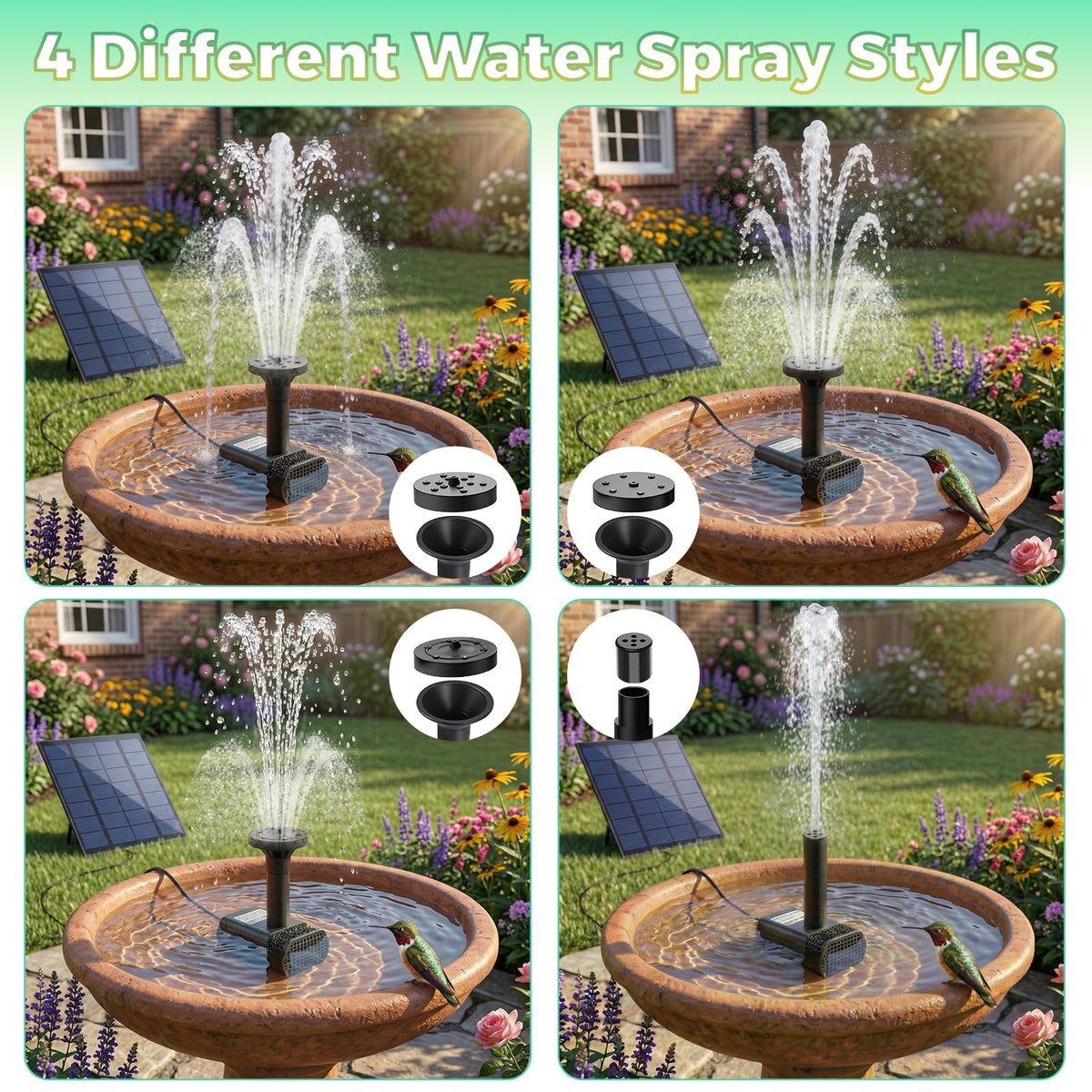 FYDGTPI hummingbirds enjoy the fountain spray in sunny garden