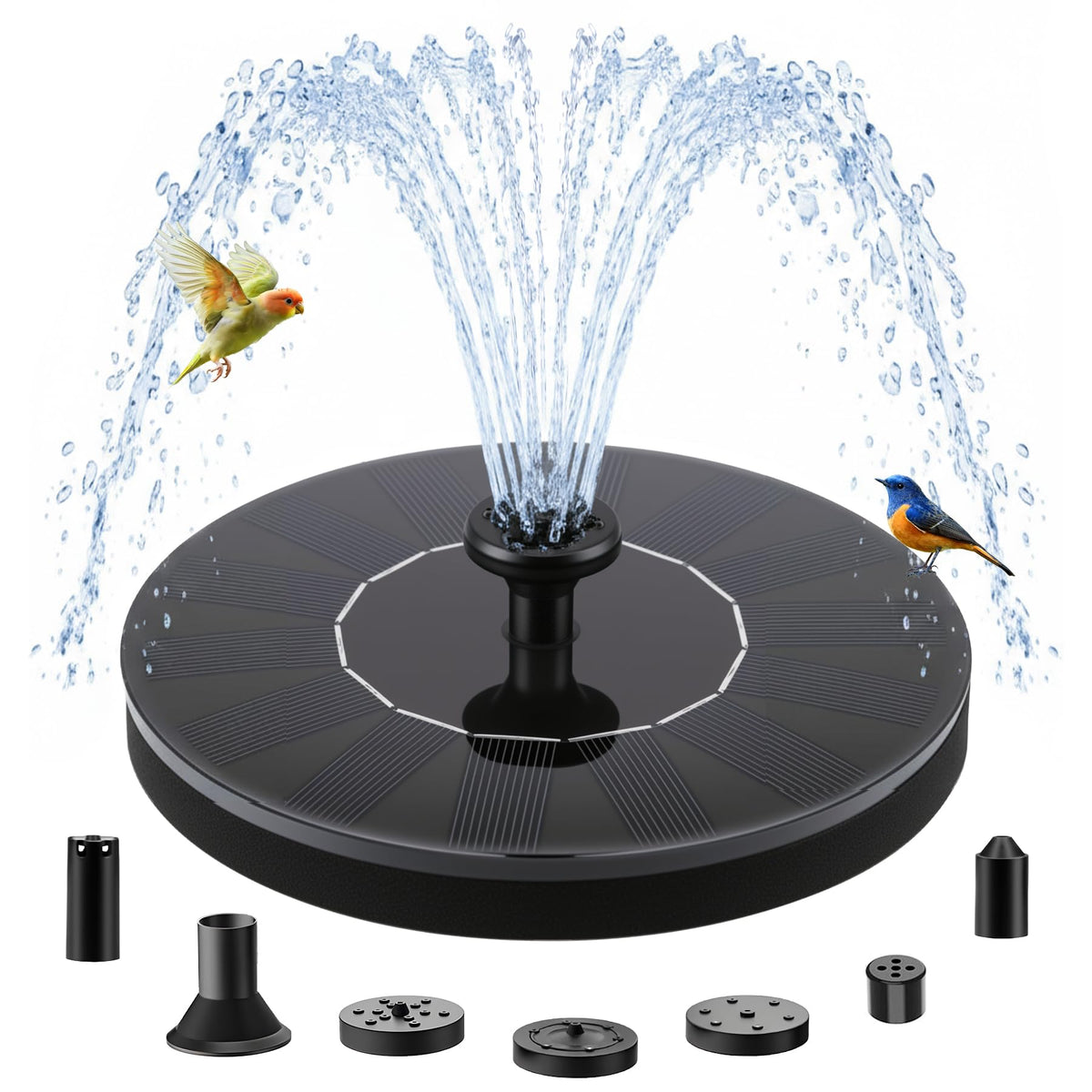 FYDGTPI solar fountain with six nozzles creates varied patterns for a garden feature