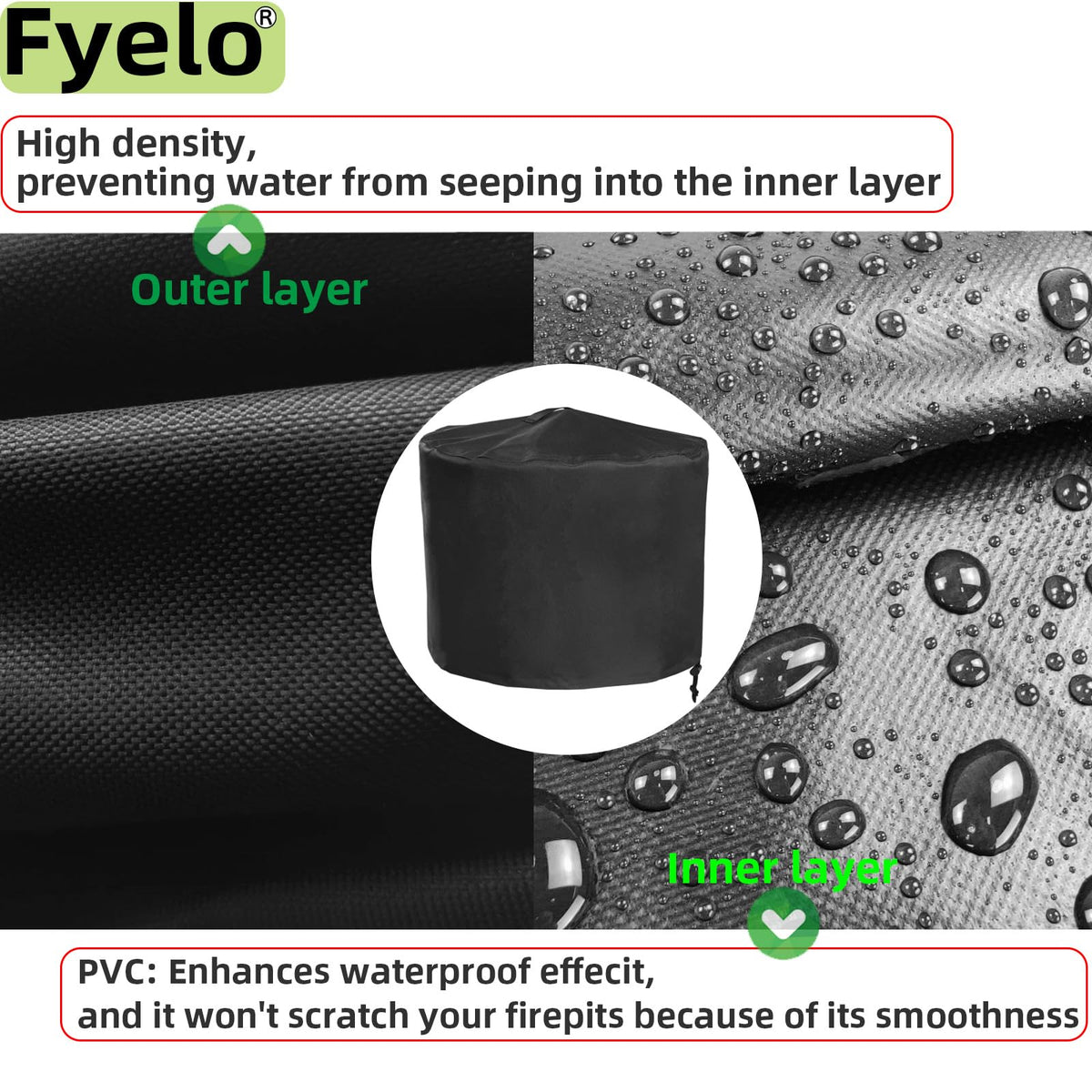 Fyelo cover with top handle and drawstring for secure fit.