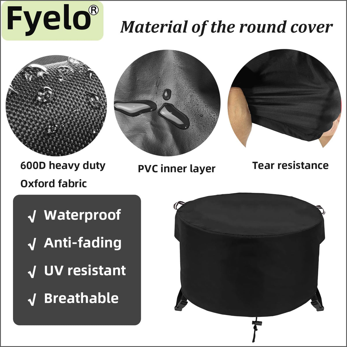 Fyelo cover features bottom drawstring to ensure a snug fit against wind.
