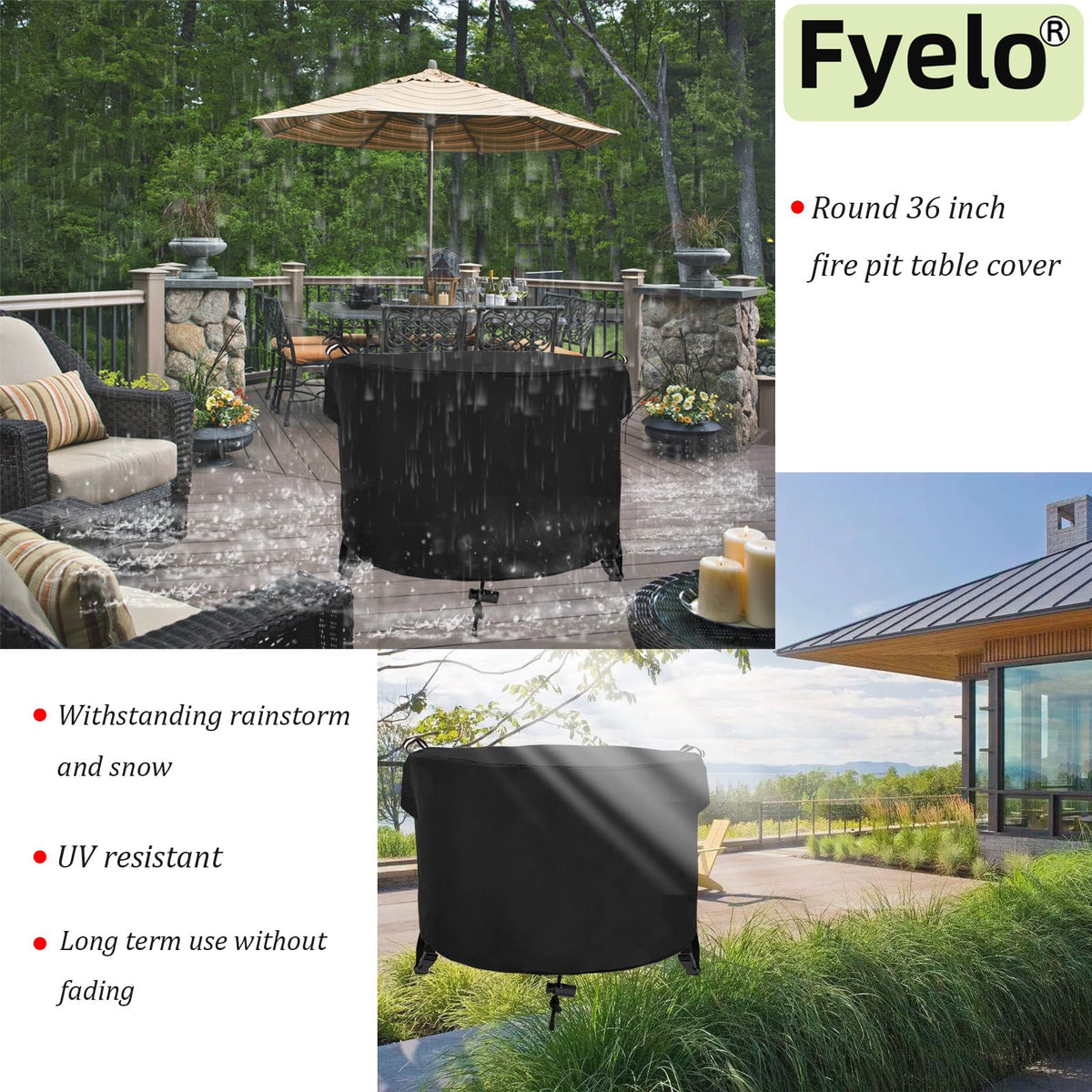 Fyelo cover is easy to clean and fits 33–36 inch round pits.