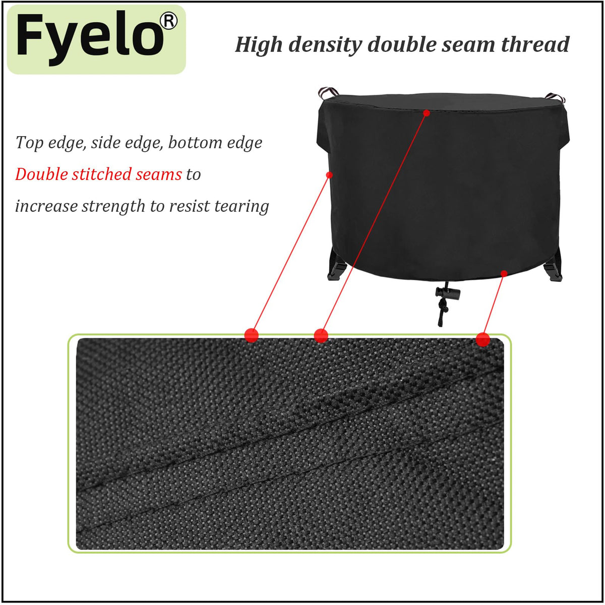 Fyelo 600D waterproof inner-layer cover shields your fire pit from rain.