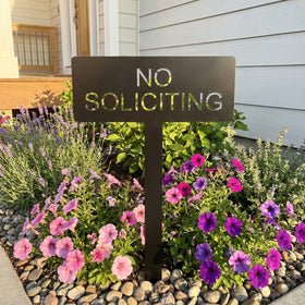 Fynleka no soliciting sign, compact size suits front yard placement.