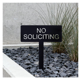 Fynleka no soliciting sign, front view, complements modern home exteriors.