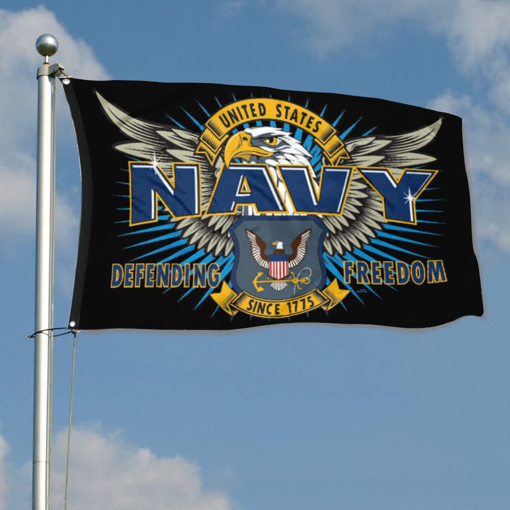 Fyon Defending Freedom Flag side view demonstrates double sided printing for versatile display