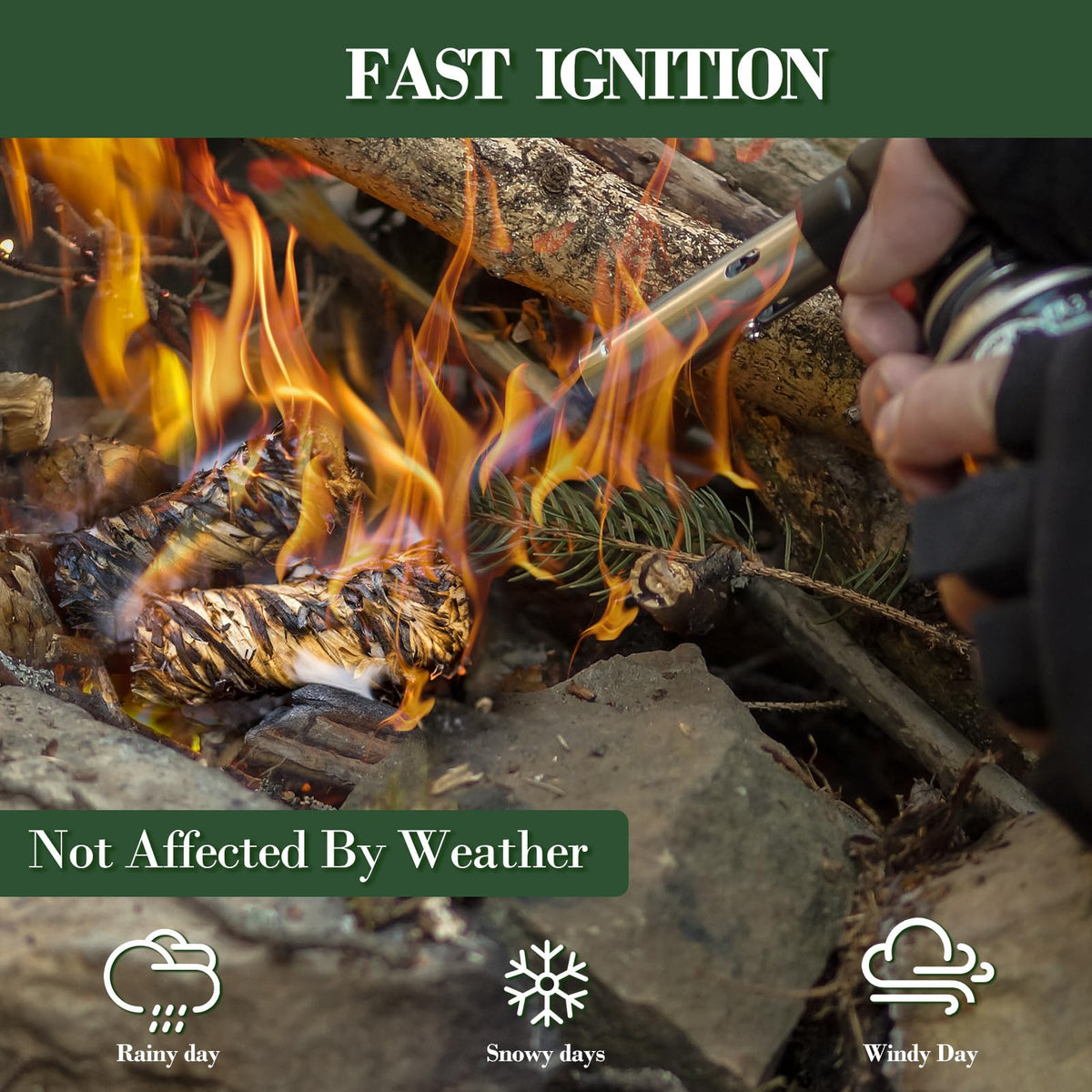FYSFLYA 15-minute burn time image communicates quick, reliable fire-starting power.