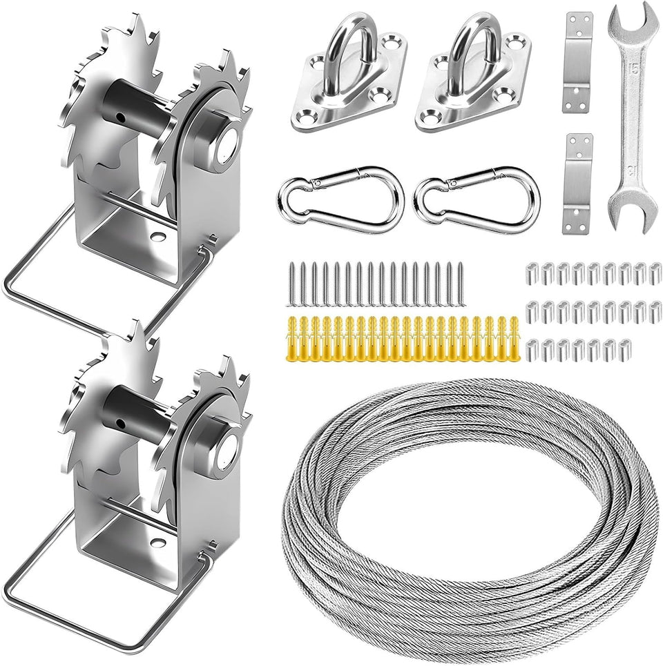 FZENeast shade sail hardware kit winches for sturdy, adjustable tension and easy setup.