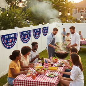 Fzkaly patriotic bunting ideal for rail display on fences.