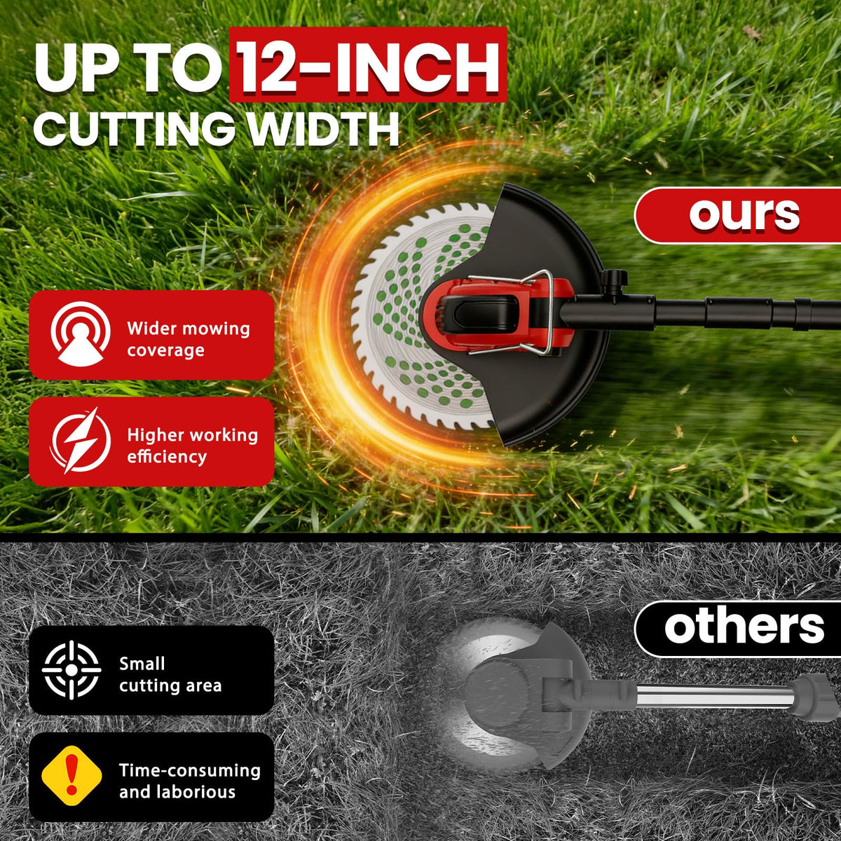 FzzboFlow detachable wheels simplify mowing around obstacles.